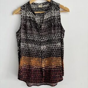 Ecru Womens Blouse Top Sleeveless V Neck‎ Geometric 100% Silk Size Small